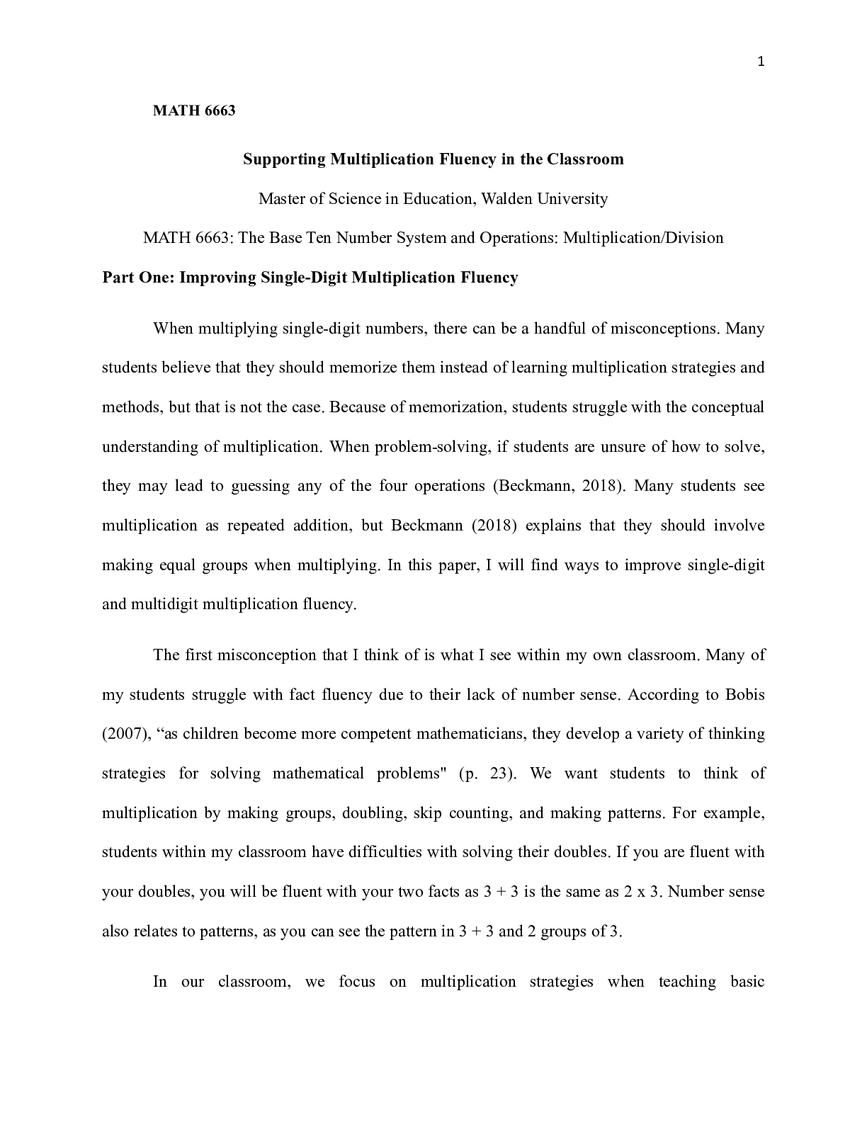 Preview image of MD3AssgnSupporting Multiplication Fluency in the Classroom.docx  MATH 6663  Supporting Mul document